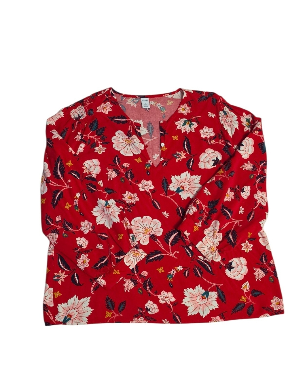 Old Navy Red Floral V-Neck Blouse